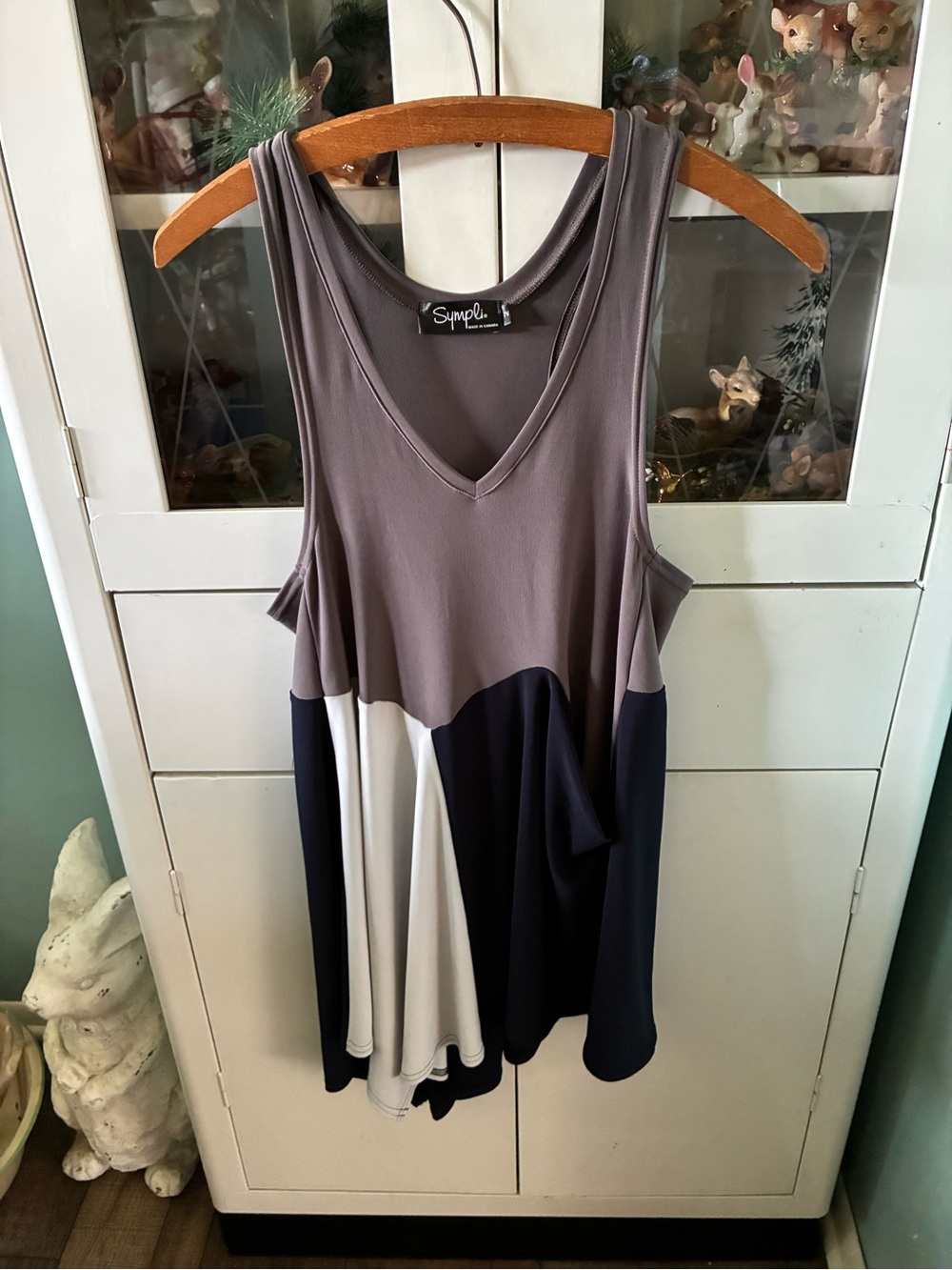 Sympli sz 2 Colorblock V-Neck Sleeveless Tunic - Gray/Black/White like new!